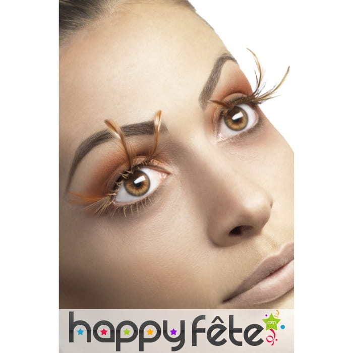 Faux cils avec longues plumes marron