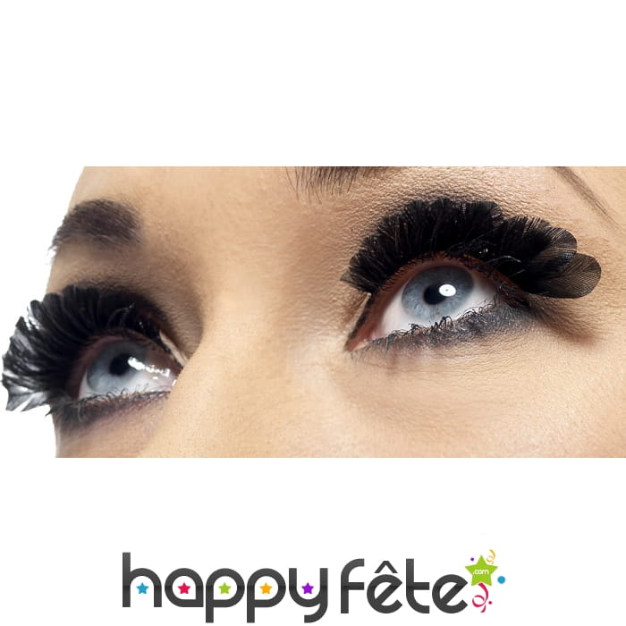 Faux cils glamour plumes noires + colle