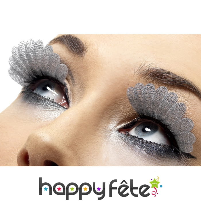 Faux cils plumes argentées + colle
