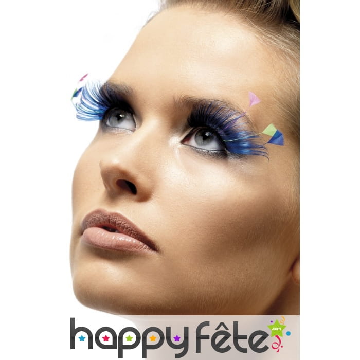 Faux cils plumes bleues