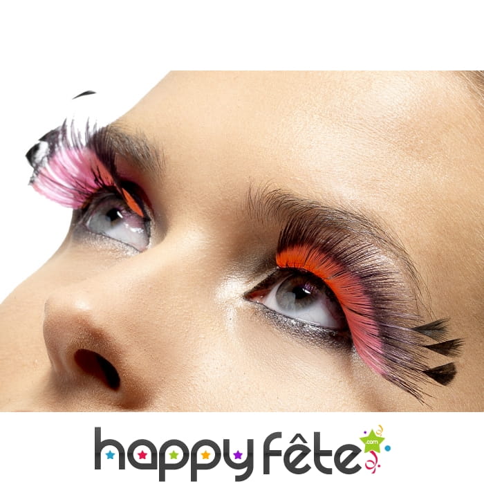 Faux cils rose plumes noires + colle