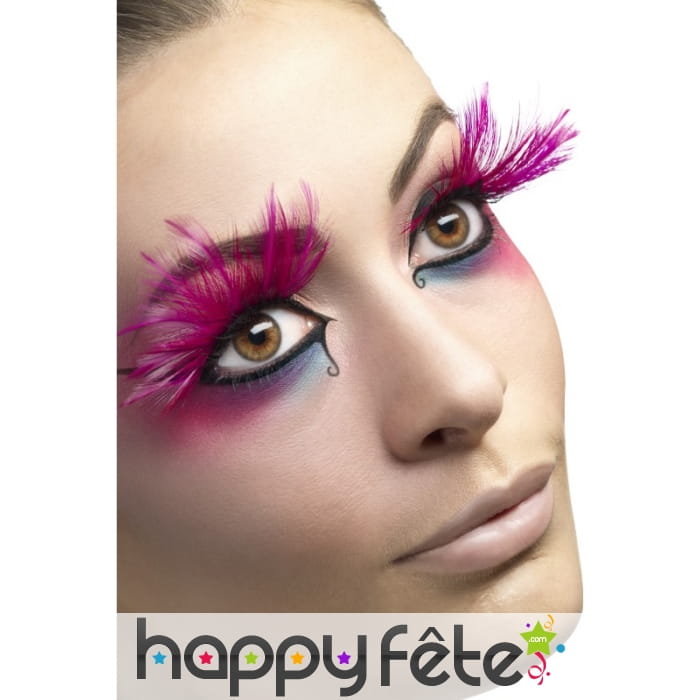 Faux Cils roses avec plumes