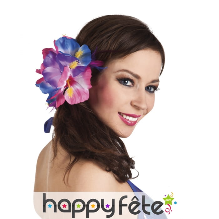 Fleurs d'hibiscus multicolores sur barrette