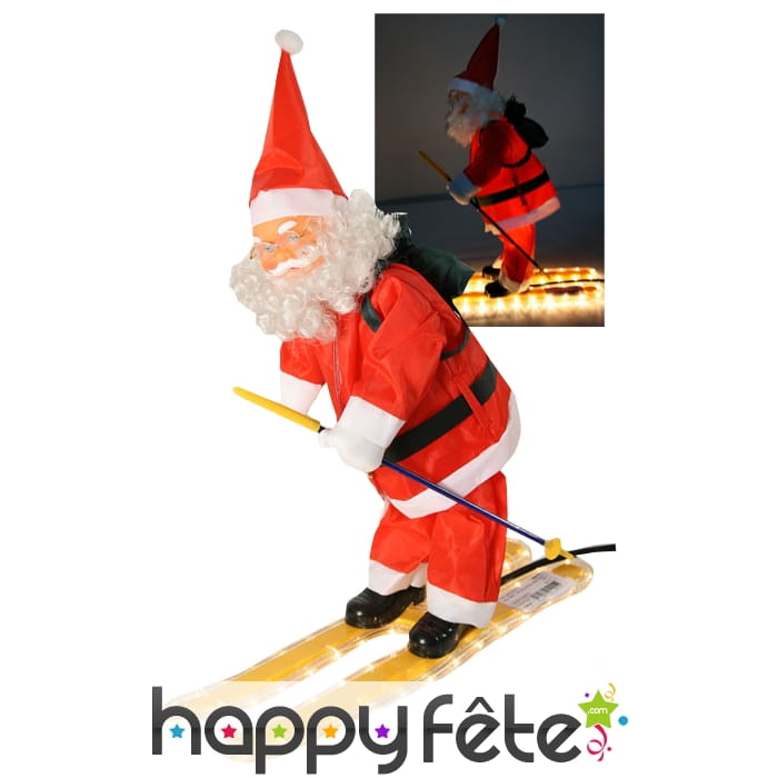 Figurine de père noel sur ski lumineux
