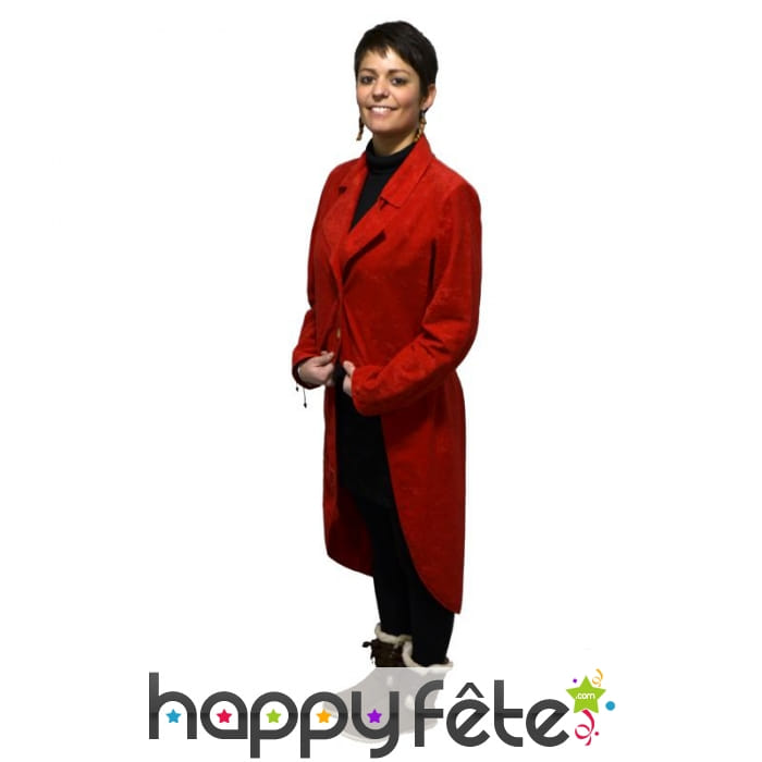 Frac gabardine rouge pour femme, effet velours