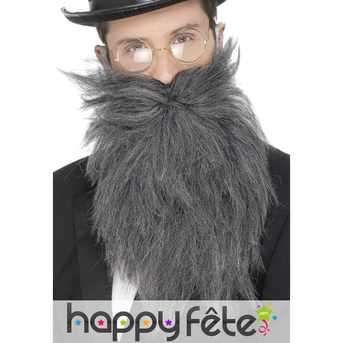 Fausse longue barbe avec moustaches grises