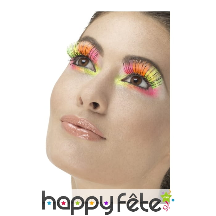 Faux longs cils multicolores fluo, années 80