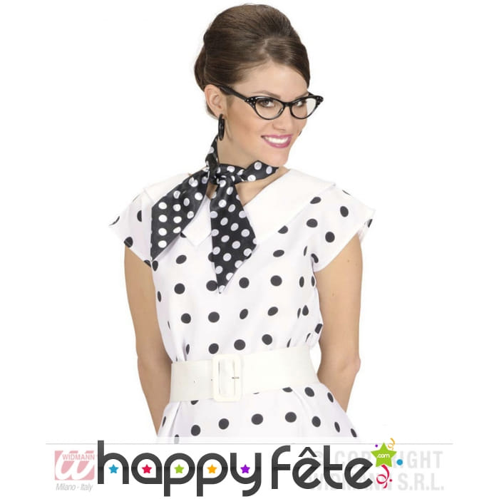 Foulard noir à pois blancs, en satin