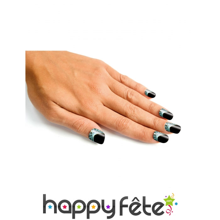 Faux ongles noirs toile d'araignée
