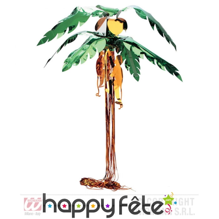 Faux palmier métallisé avec noix de coco et singe