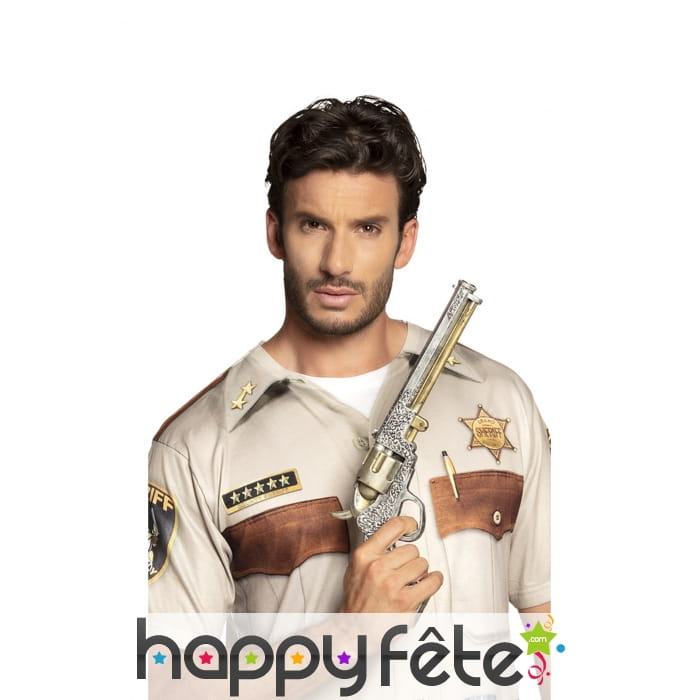 Faux revolver de sheriff argenté