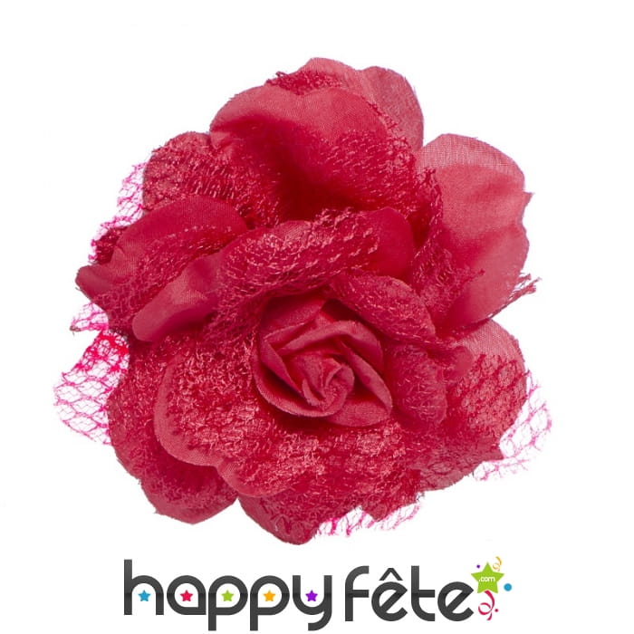 Fleur rouge sur barrette