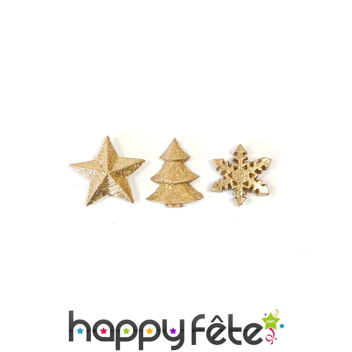 Flocons, sapins et étoiles décoratifs dorés, 3cm