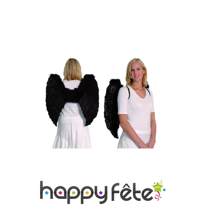 Grandes ailes noires d'ange en plumes
