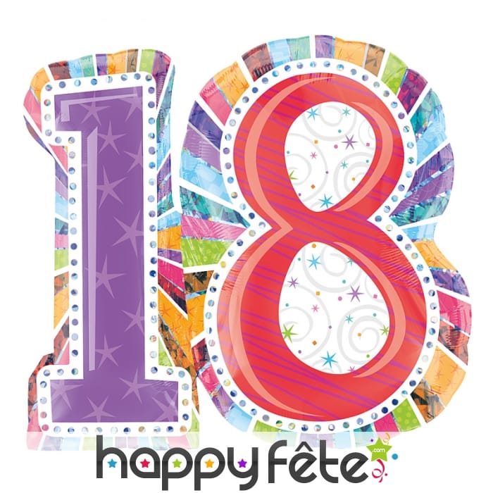 Grand ballon 18 ans coloré de 71cm