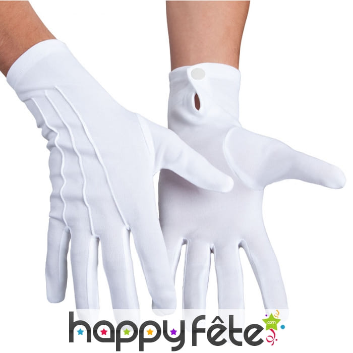 Gants blancs avec pression, pour homme