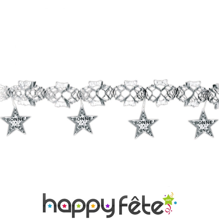Guirlande bonne année argentée étoiles imprimées