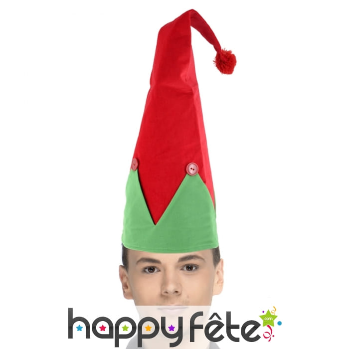 Grand bonnet d'elfe rouge et vert
