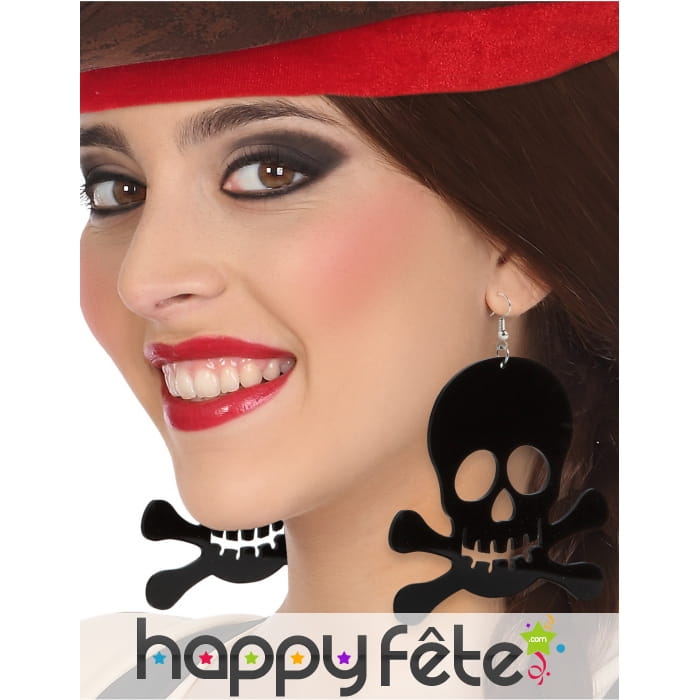 Grande boucles d oreilles noires tête de mort