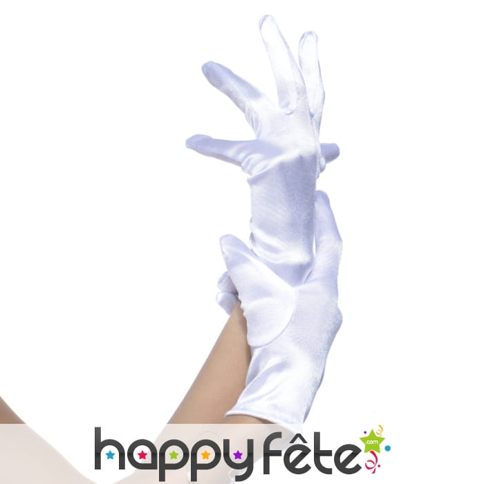 Gants blancs élastiques satinés de 22cm