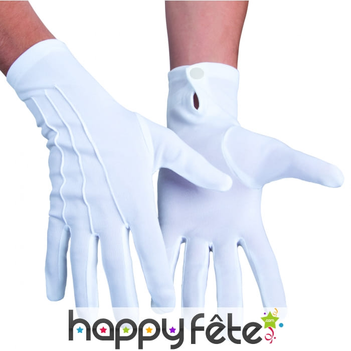 Gants blancs en coton avec bouton pression