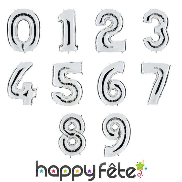 Grand ballon en forme de chiffre métallisé