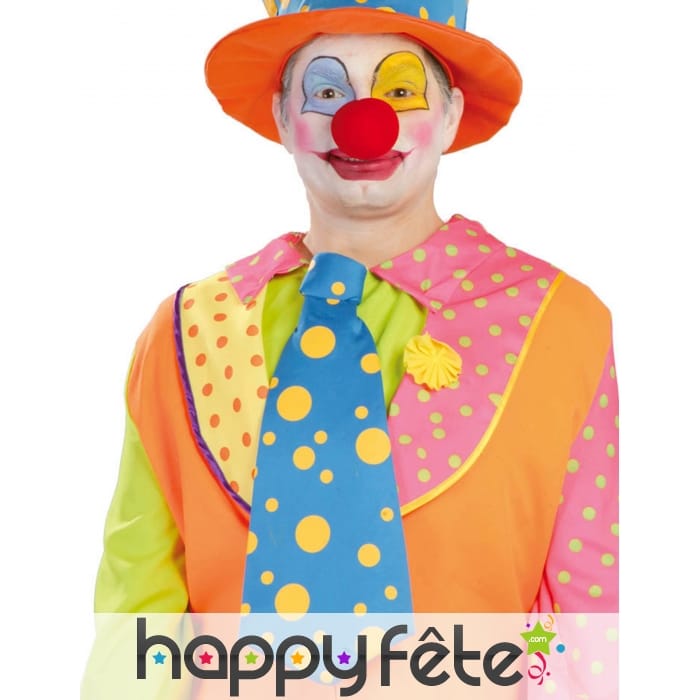 Grande cravate bleue de clown à pois jaune, adulte