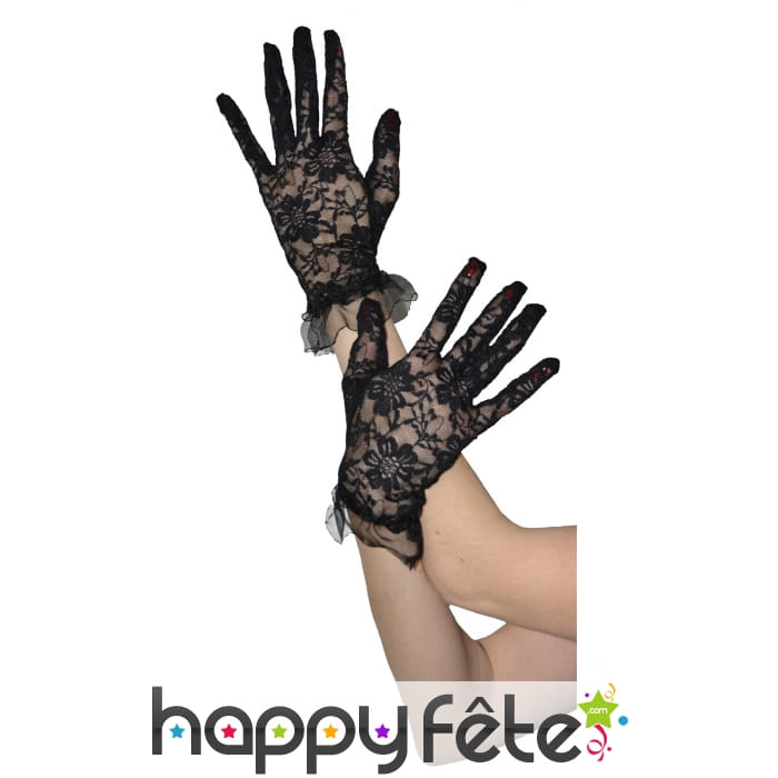 Gants courts en dentelle noire