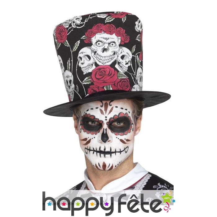 Grand chapeau haut de forme motifs jour des morts