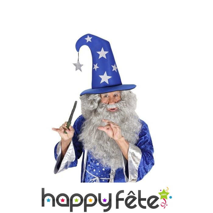Grand chapeau pointu bleu de magicien