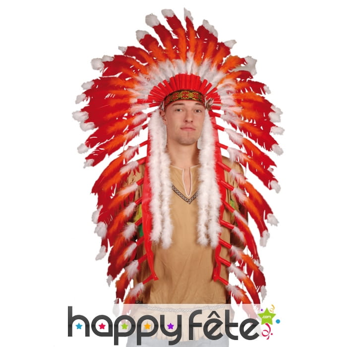 Grande coiffe rouge et blanche de chef indien