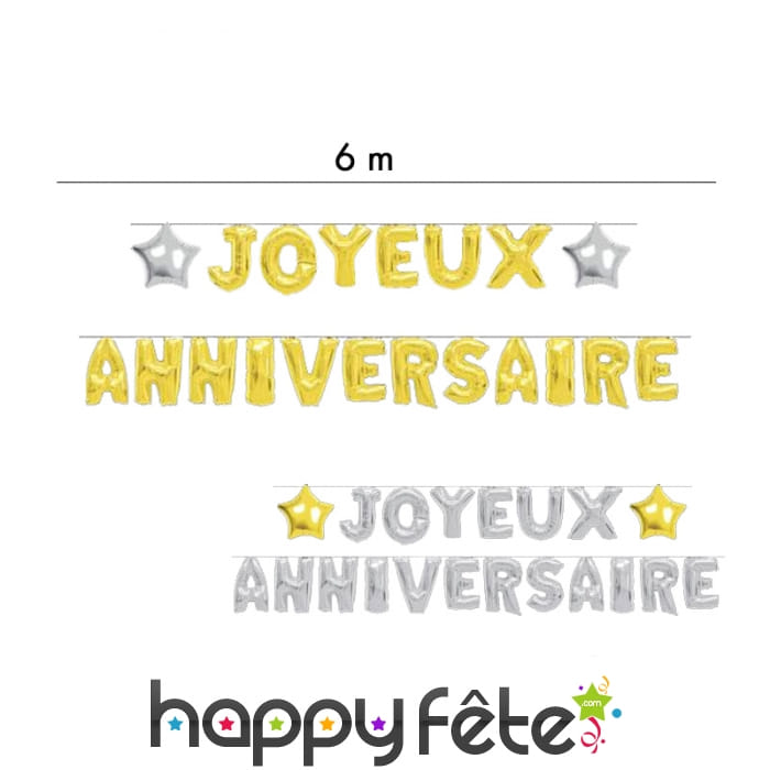Guirlande de ballons joyeux anniversaire alu, 6m
