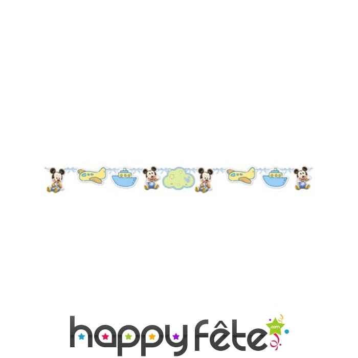 Guirlande de bébé Mickey bleue pour garçon, 1,5 m