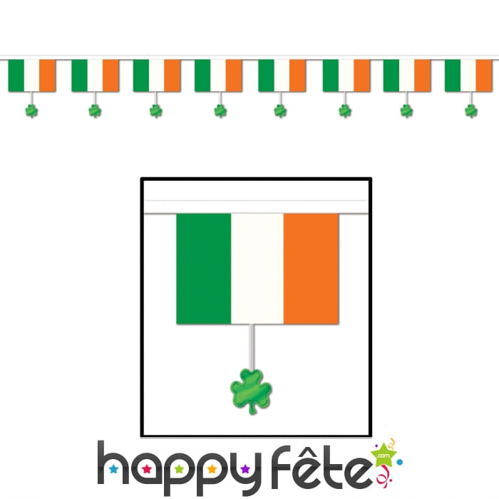 Guirlande de drapeaux irlandais et trèfles 3,7m