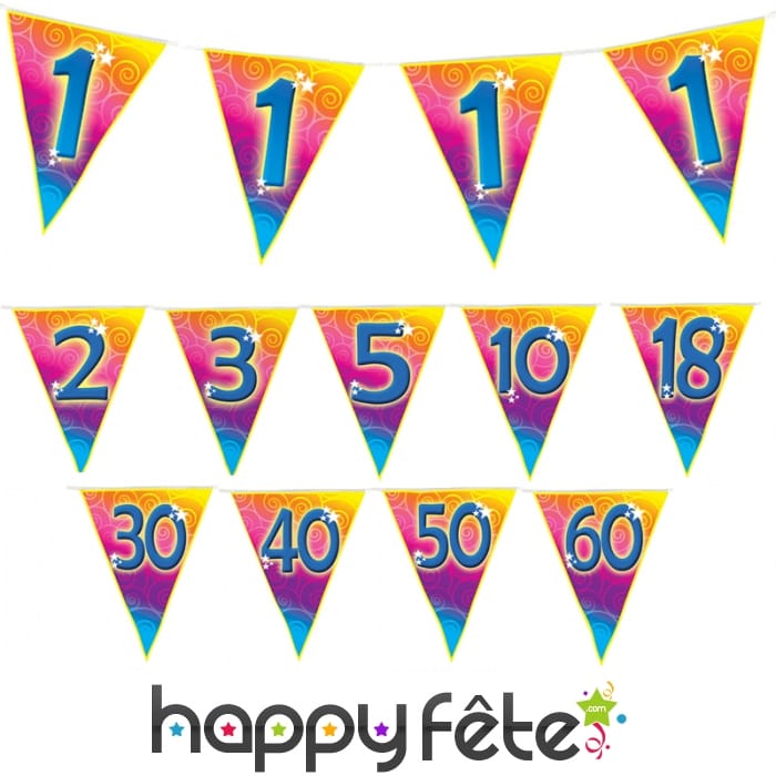 Guirlande de fanions avec âge, 5m