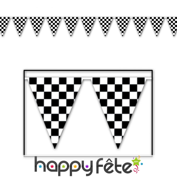 Guirlande de fanions damier noir et blanc