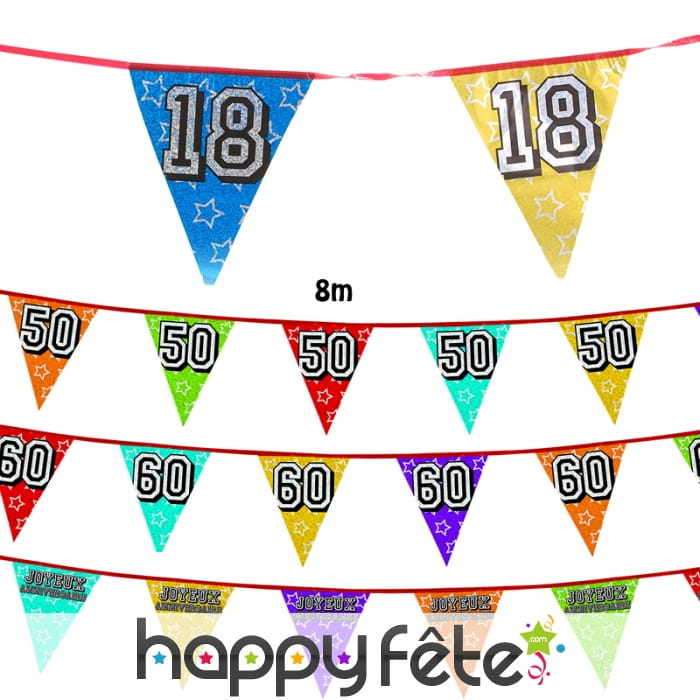 Guirlande de fanions holographiques anniversaire