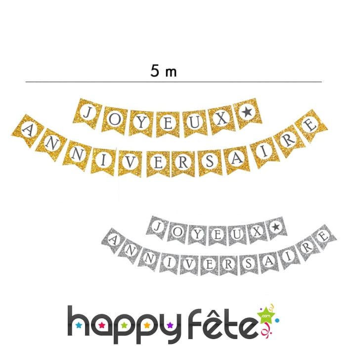 Guirlande de fanions Joyeux Anniversaire, 5m