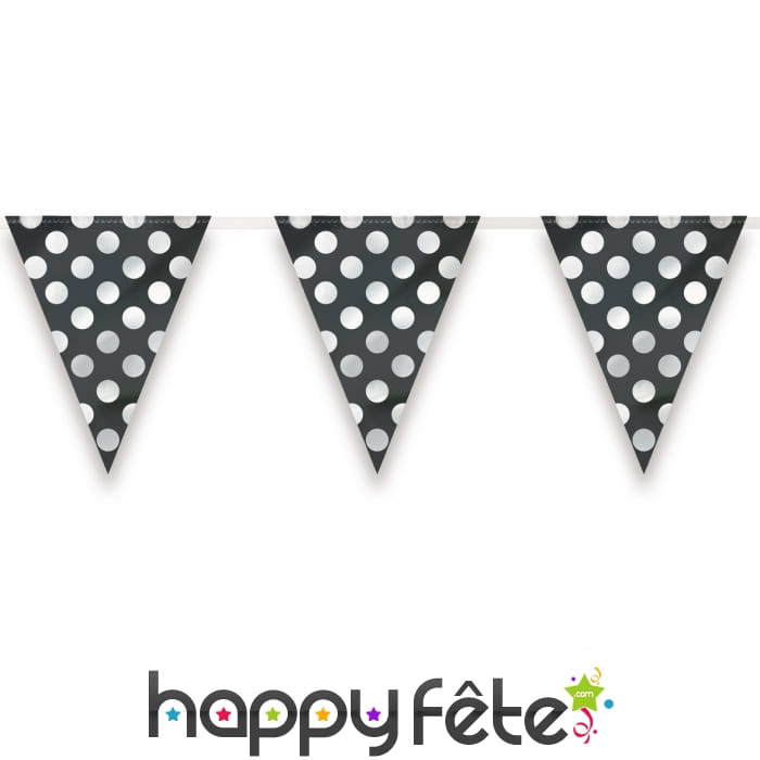 Guirlande de fanions noirs à pois blancs