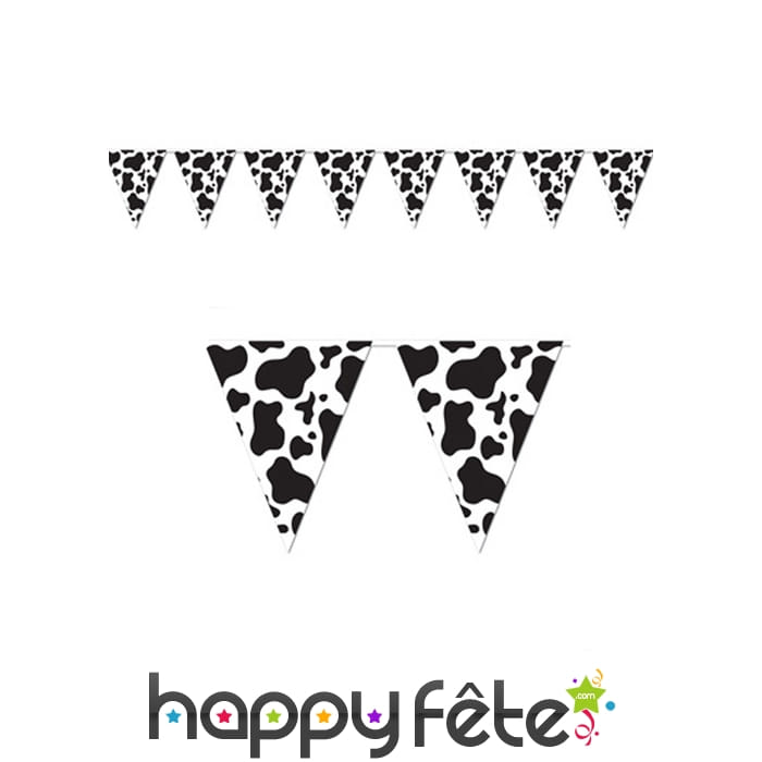 Guirlande de fanions vache noir et blanc, 370cm