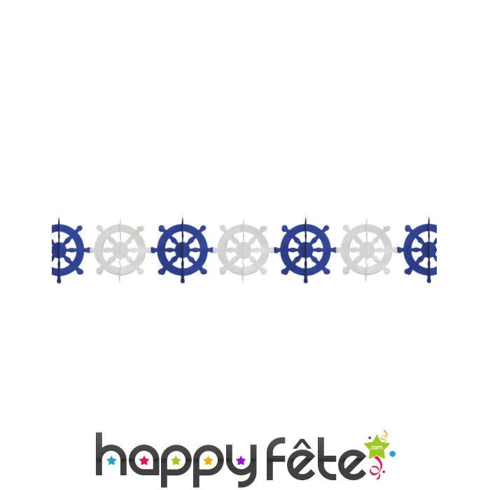 Guirlande de gouvernails marin blancs bleus 3m