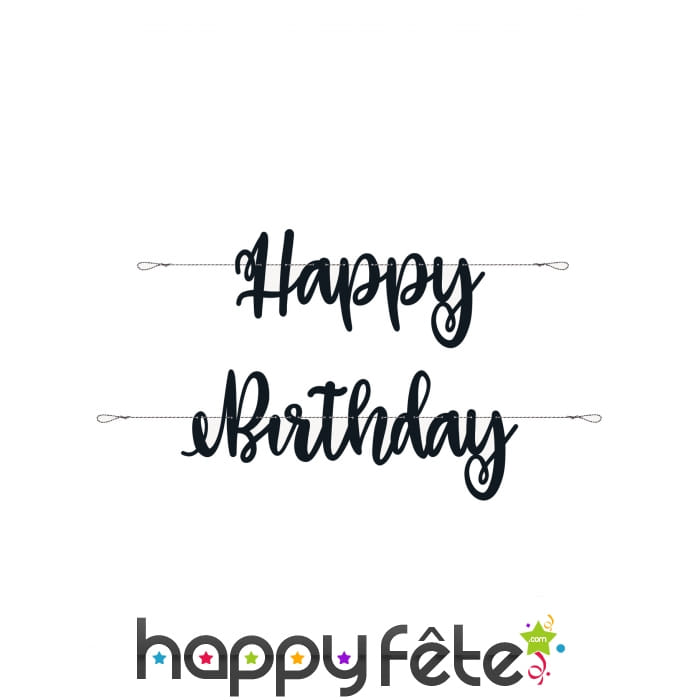 Guirlande de lettres Happy Birhtday noire, 213 cm