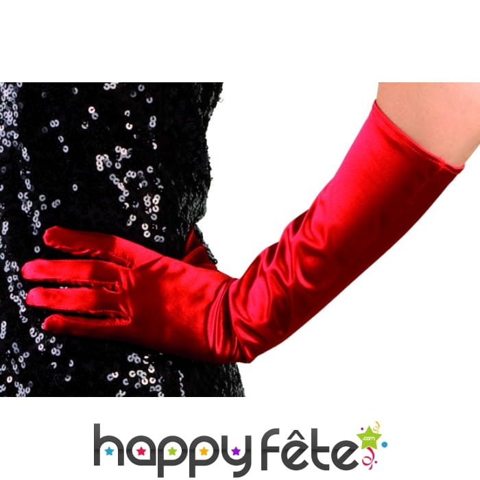 Gants élastiques rouge satiné