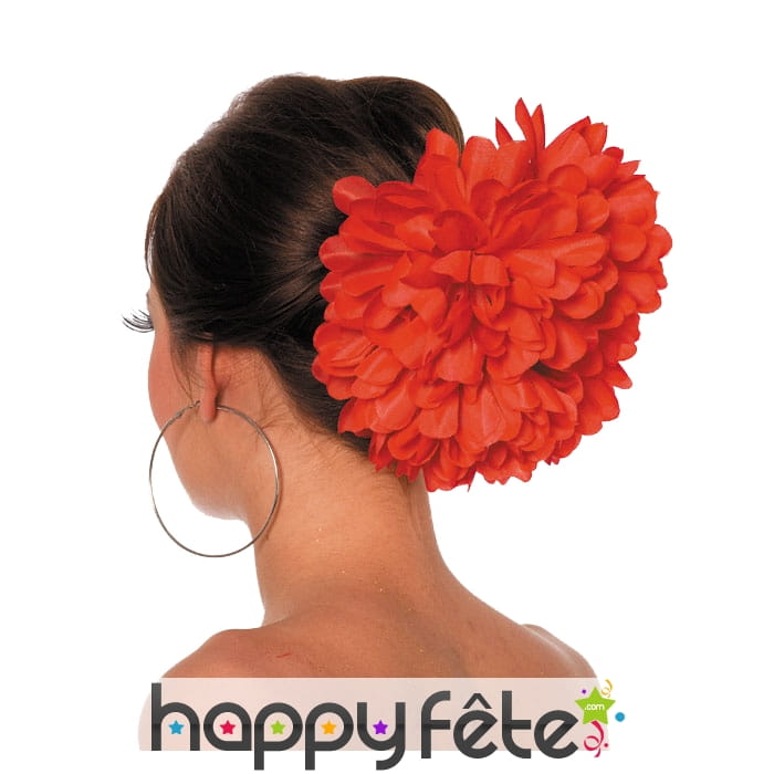 Grosse fleur rouge pour cheveux sur barette