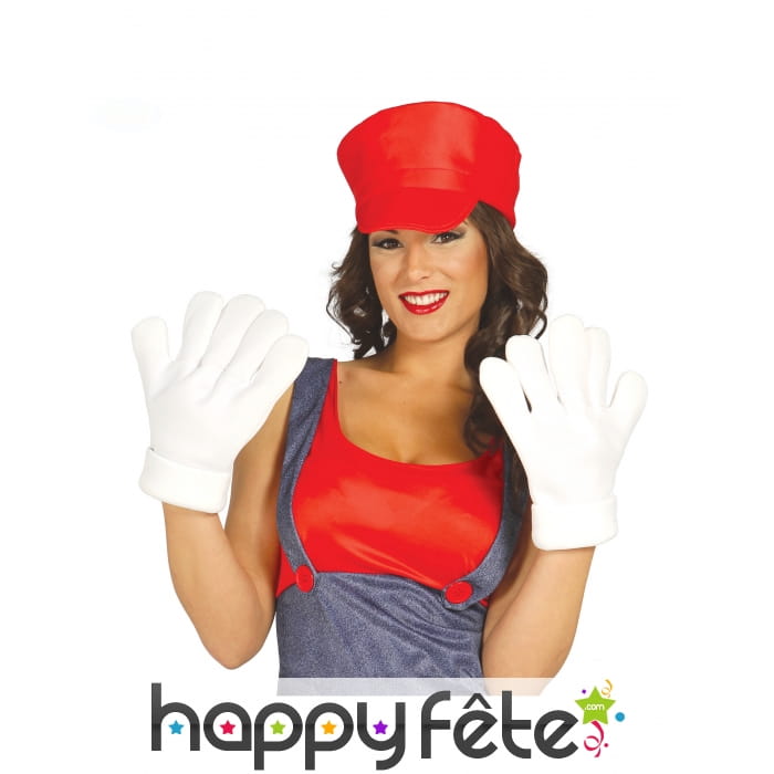 Grands gants blancs Mario, adulte