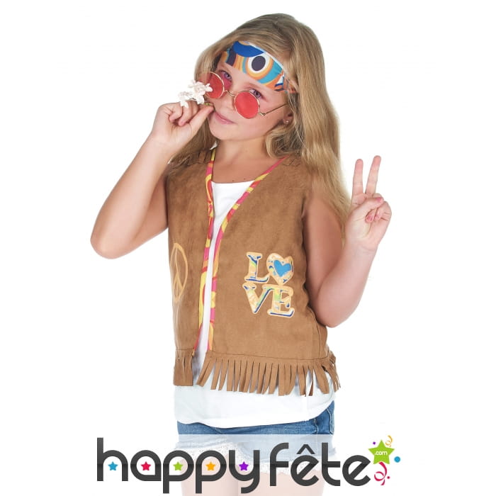 Gilet hippie marron à franges pour enfant