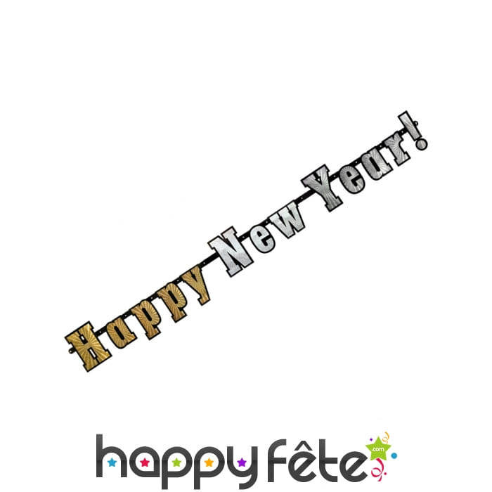 Guirlande Happy New Year argent or de 1,42m