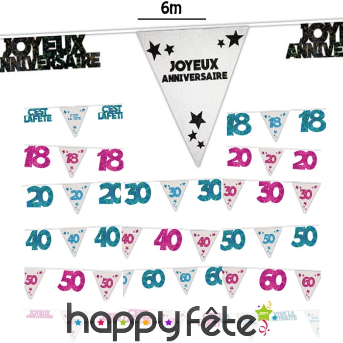 Guirlande Joyeux Anniversaire pailletée, 6m