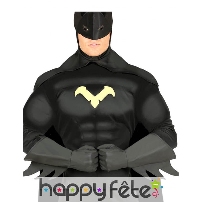 Gants longs et noirs de super héros pour adulte