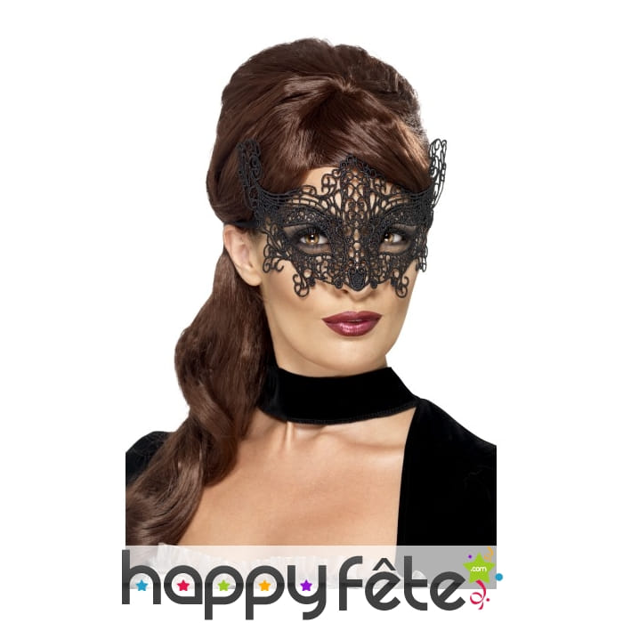 Grand loup noir en dentelle brodée